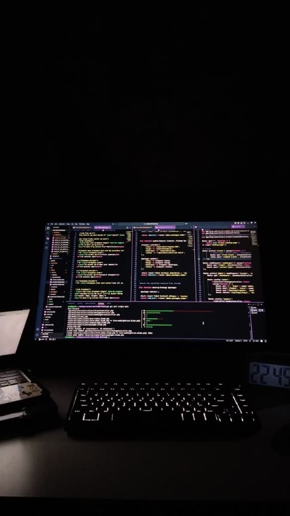Atmospheric multi-monitor coding setup in the dark