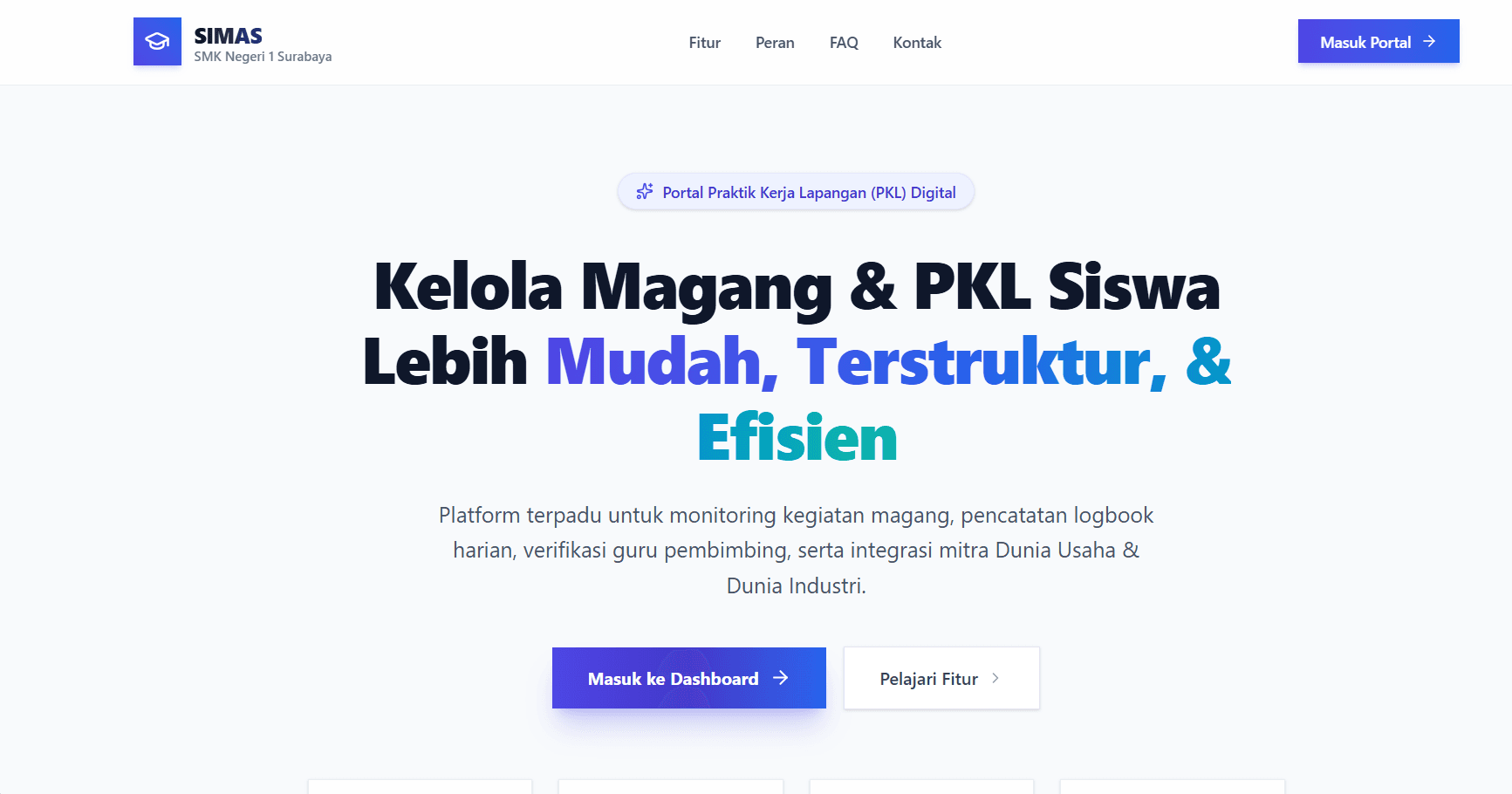 Preview detail tampilan proyek Internship Management System